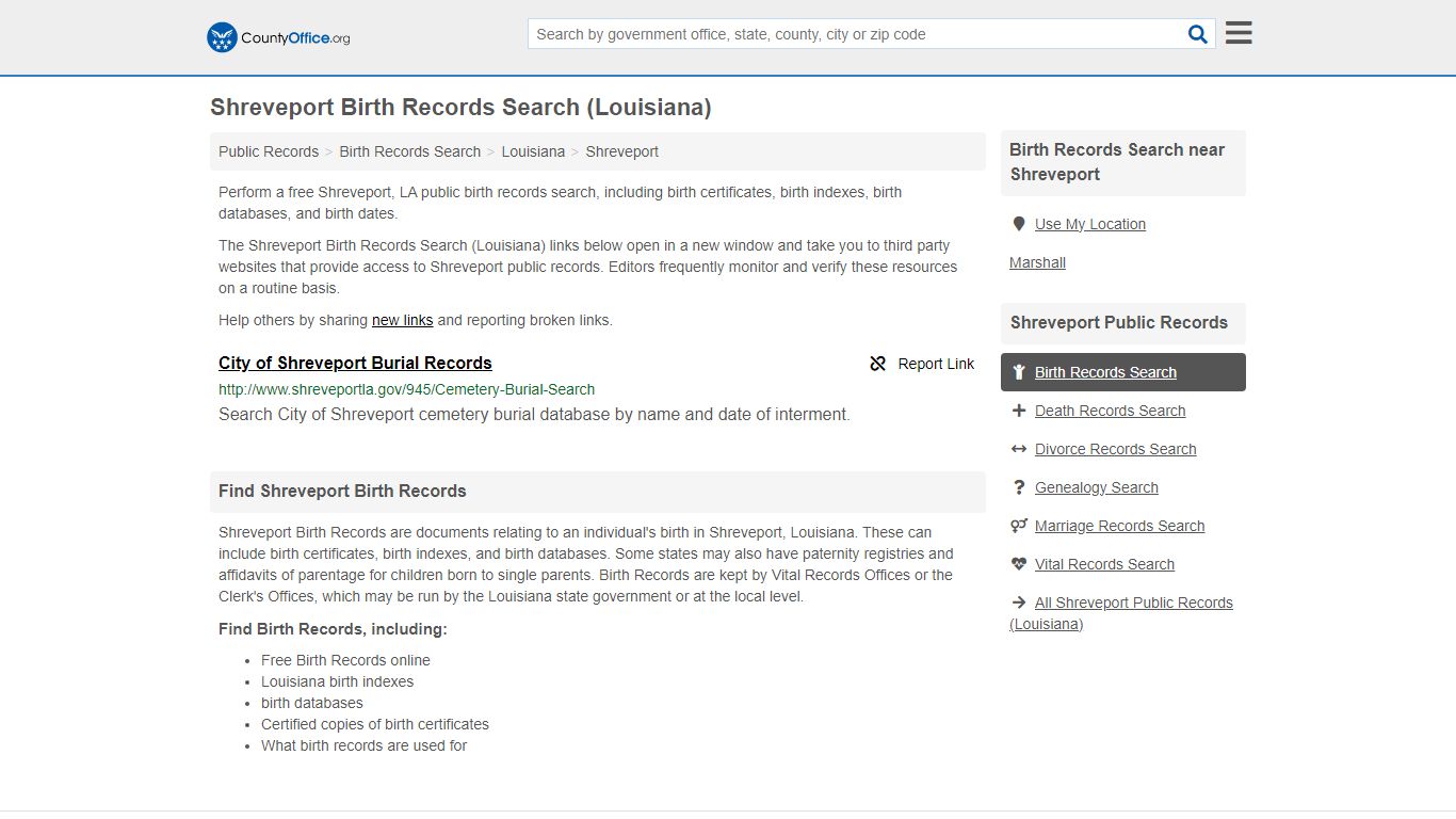 Birth Records Search - Shreveport, LA (Birth Certificates & Databases)