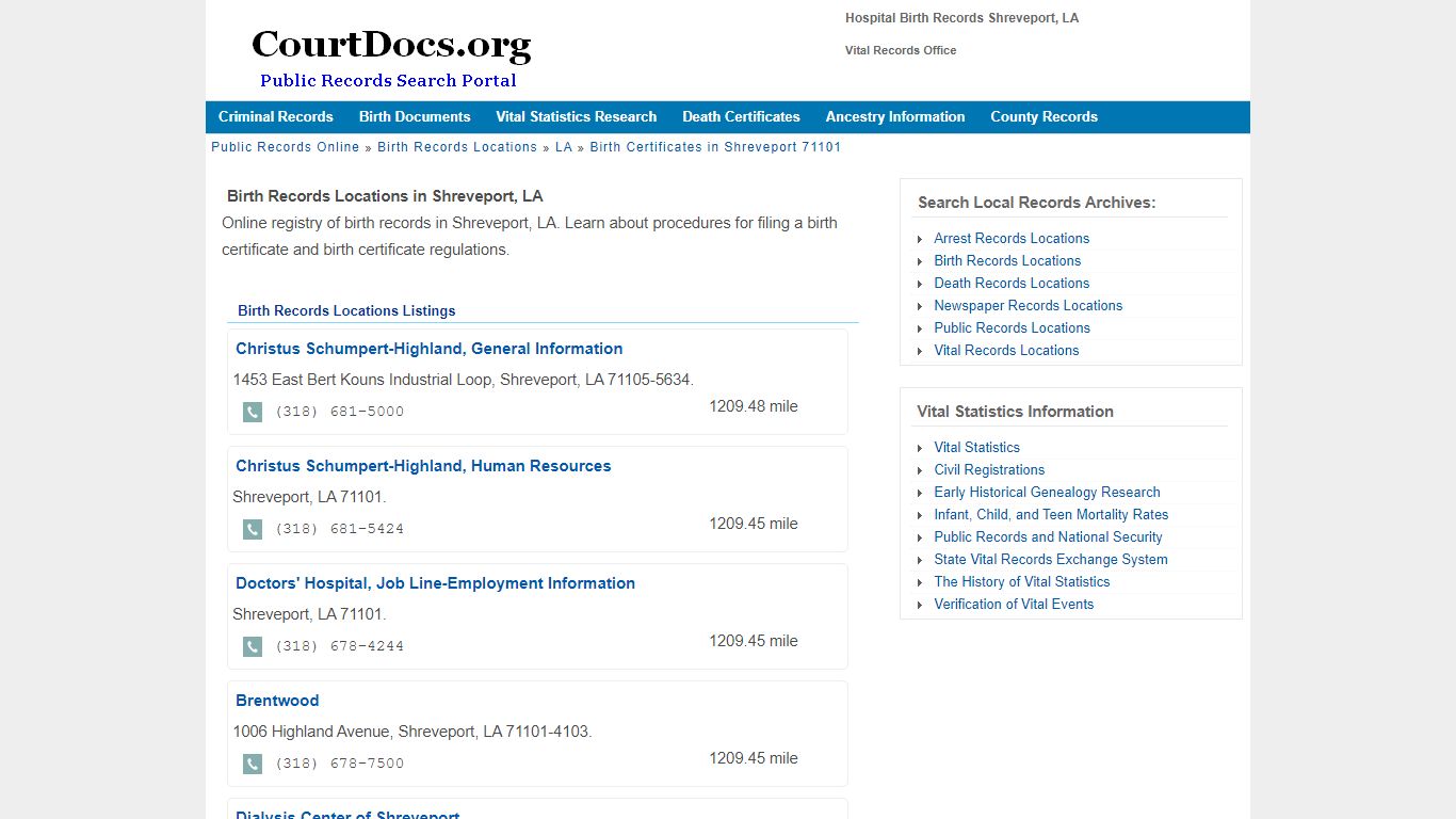 Hospital Birth Records Shreveport, LA - Vital Records Office